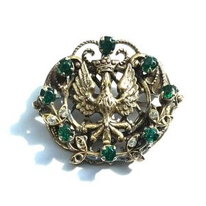 Vintage Brooche, Gold-Tone,  Eagle design,  Green Rhinestones, 1.5"